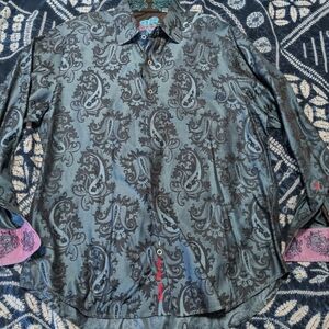 Robert Graham Dress Shirt Blue Paisley Size Large Authentic